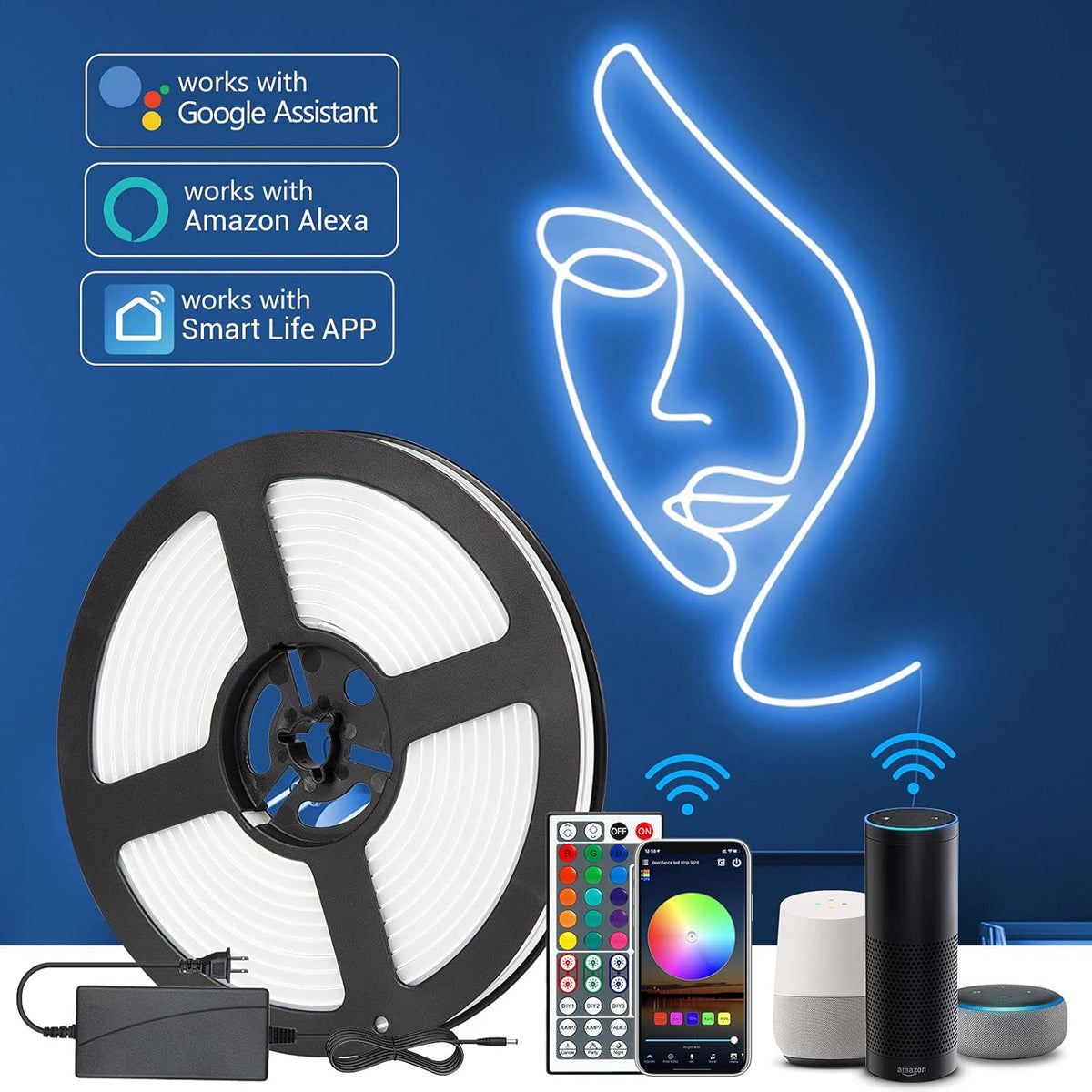 Neon LED Strip Lights, 16.4ft/5m Flexible IP65 Waterproof Rope Light P6077