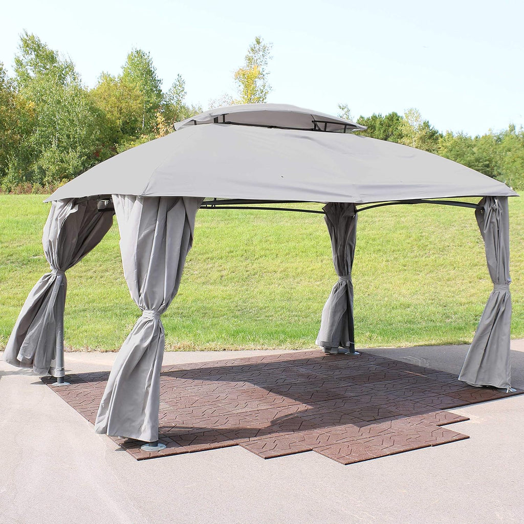 Gray Rectangle Patio Gazebo with Screens and Privacy Walls N5213