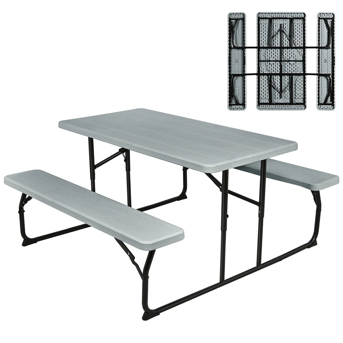Folding Picnic Table Bench Set Grey O778383