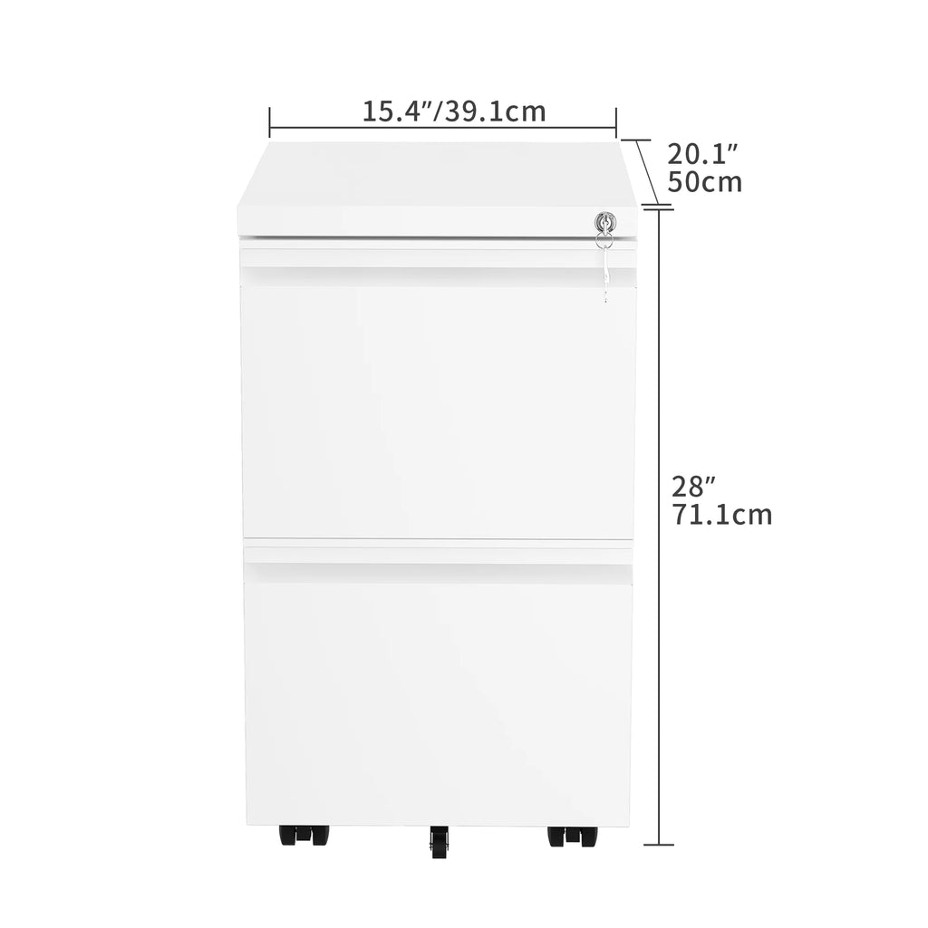 White 2-Drawer Mobile Metal File Cabinet with Lock A326181