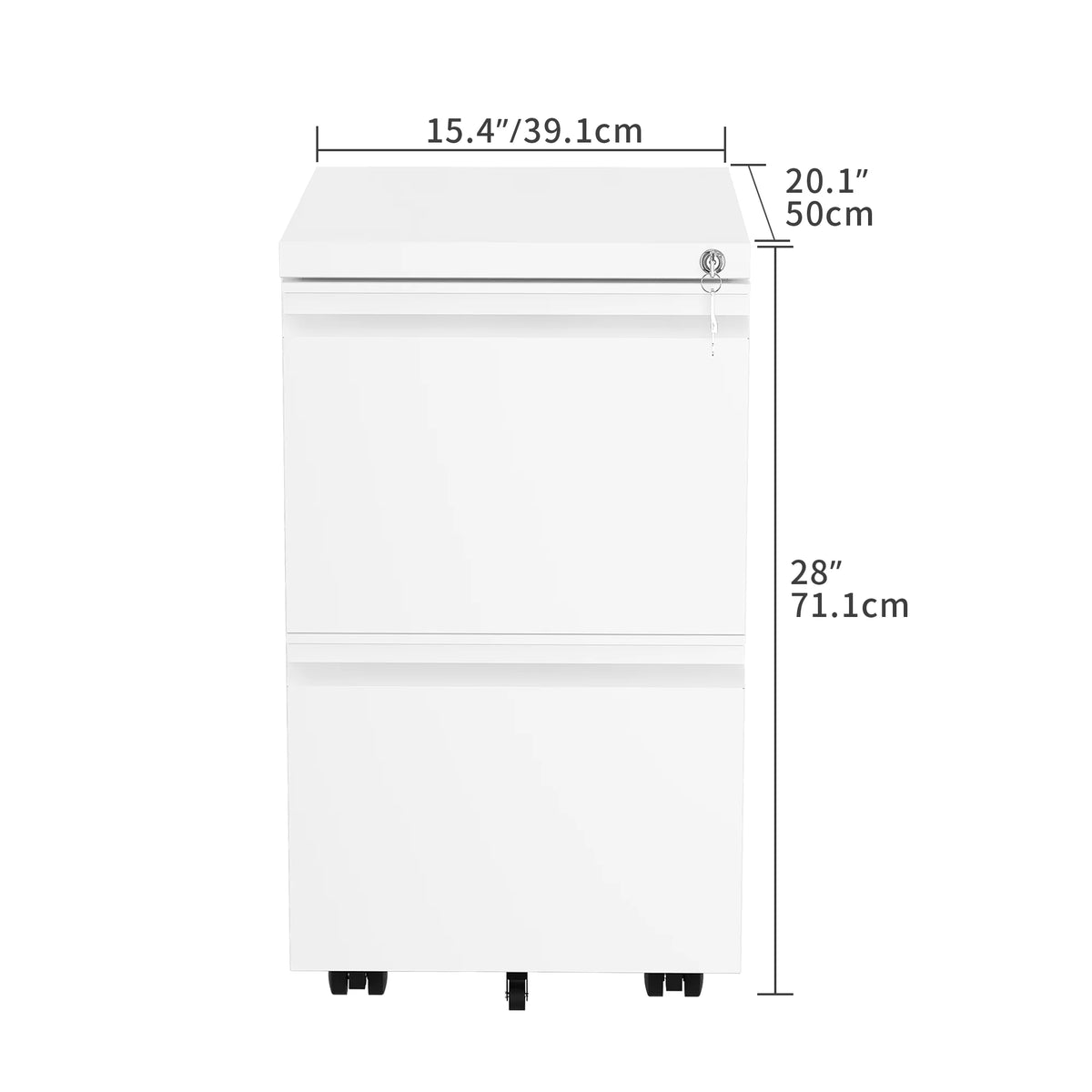 White 2-Drawer Mobile Metal File Cabinet with Lock A326181