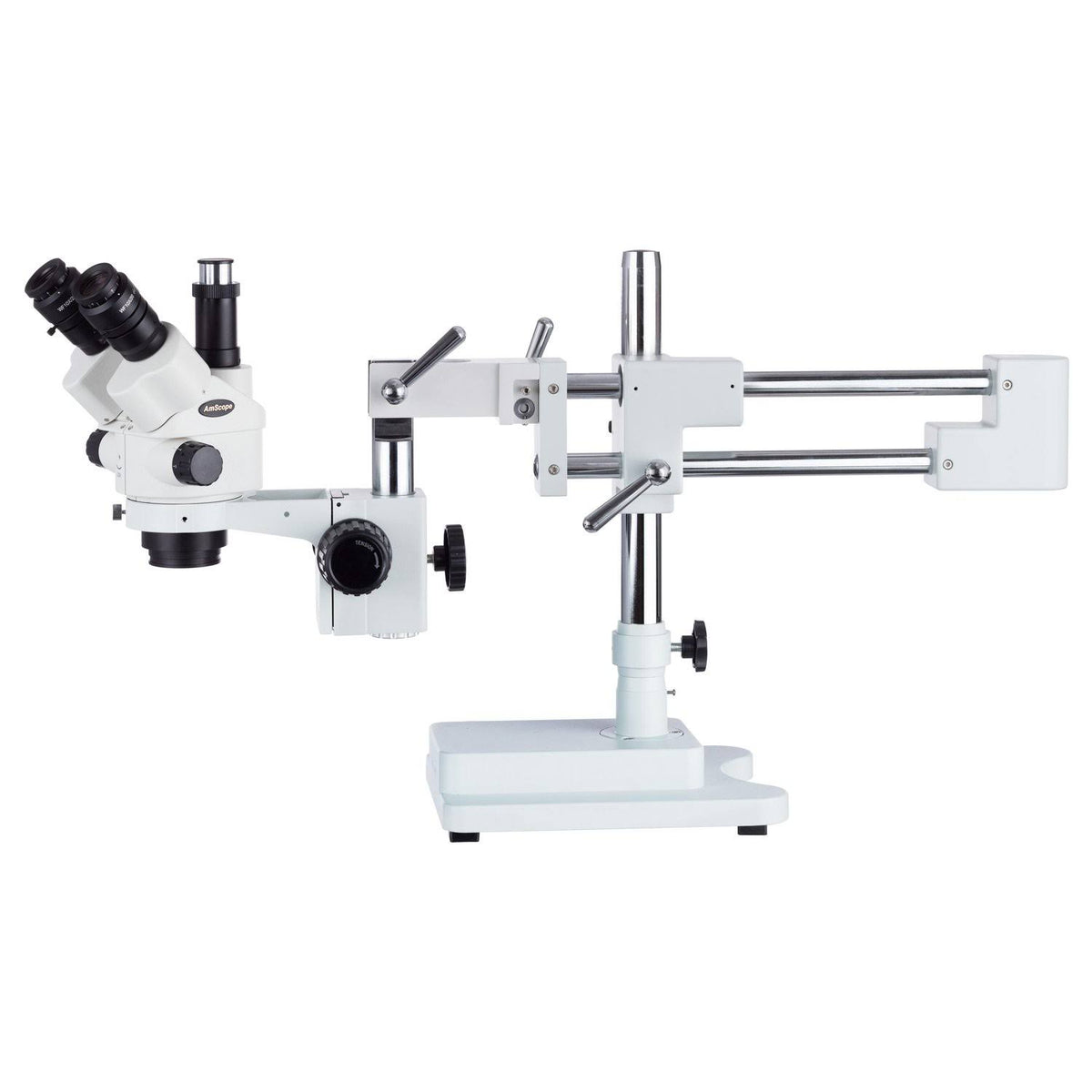 7X-90X Simul-Focal Stereo Zoom Microscope on Dual Arm Boom Stand E9165