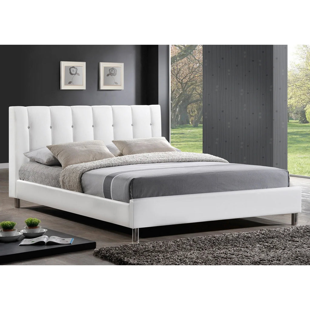 Queen Size Bed with Upholstered Headboard White R933