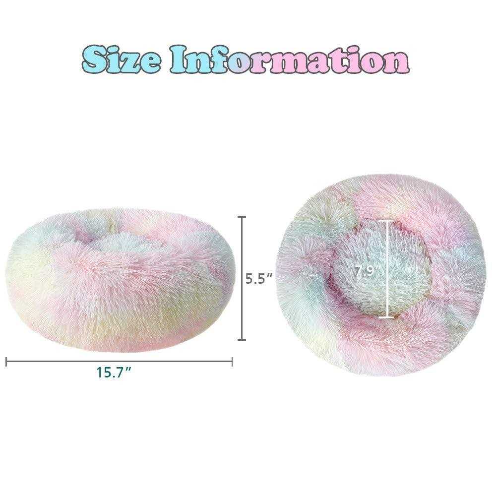 Round Plush Donut Pet Bed Warm Fur Cuddler Cushion P448733