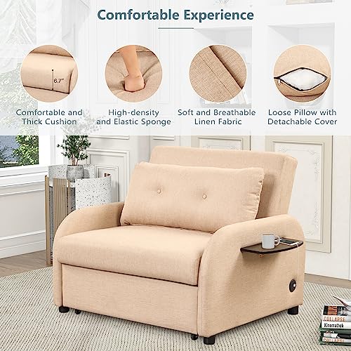 Teal 3-in-1 Single Sofa Bed Sleeper Chair K412819