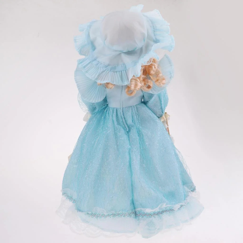 16inch Porcelain Doll with Stand, Lady Figures with Dress Hat, Dollhouse Accessories X8154