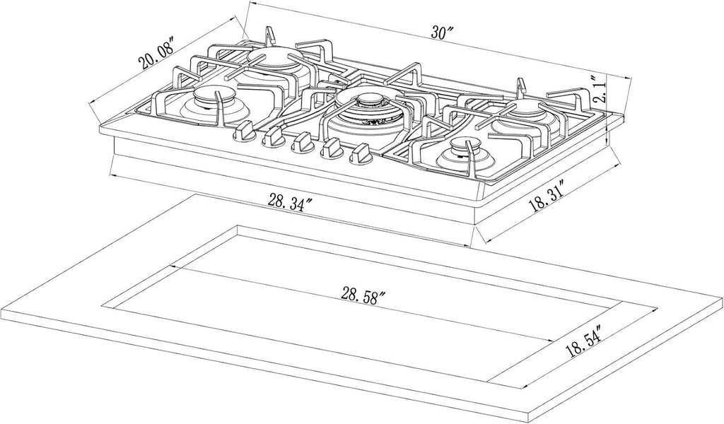 30 in. Stainless Steel Gas Cooktop with 5 Sealed Burners B15699