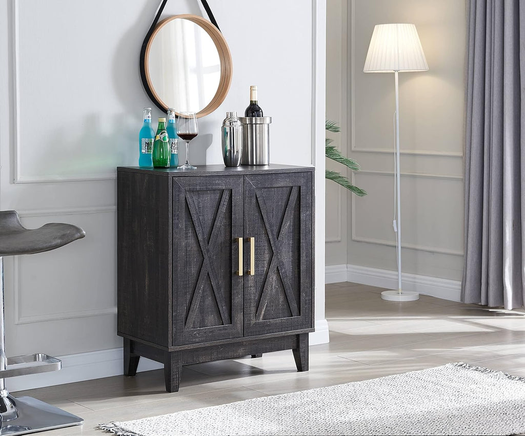 Small Cabinet with Wood Doors in Grey Wash B756