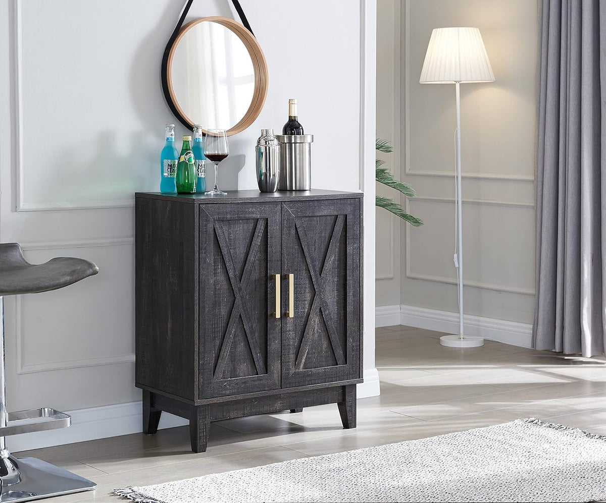 Small Cabinet with Wood Doors in Grey Wash B756