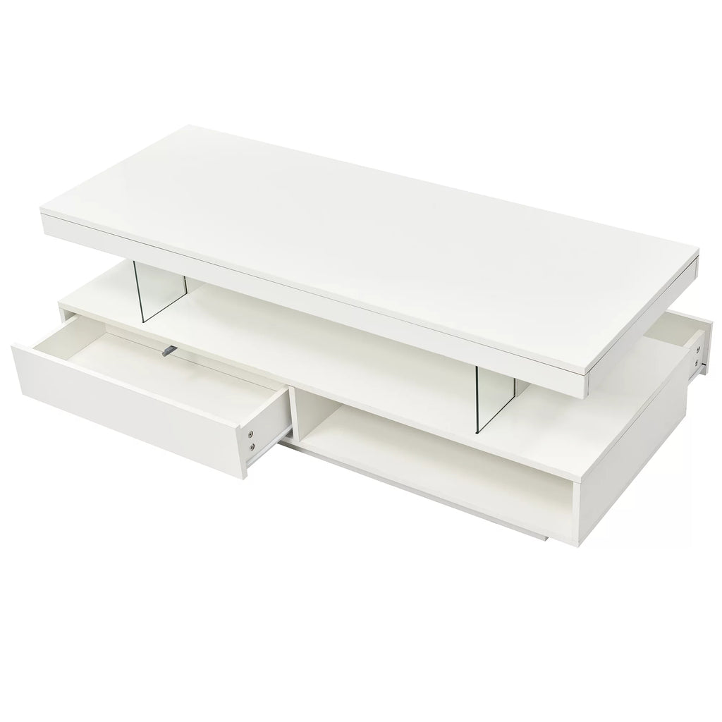 White LED Coffee Table with Storage and 2 Drawers L4029