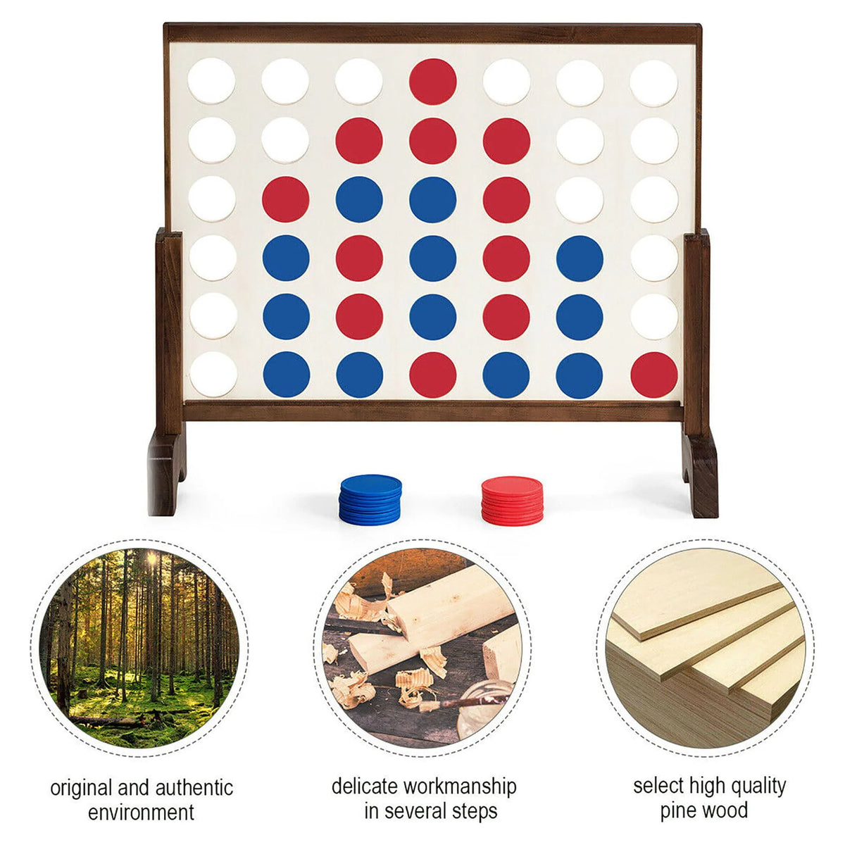 4 In A Row Wood Board Game with Carrying Bag S18135