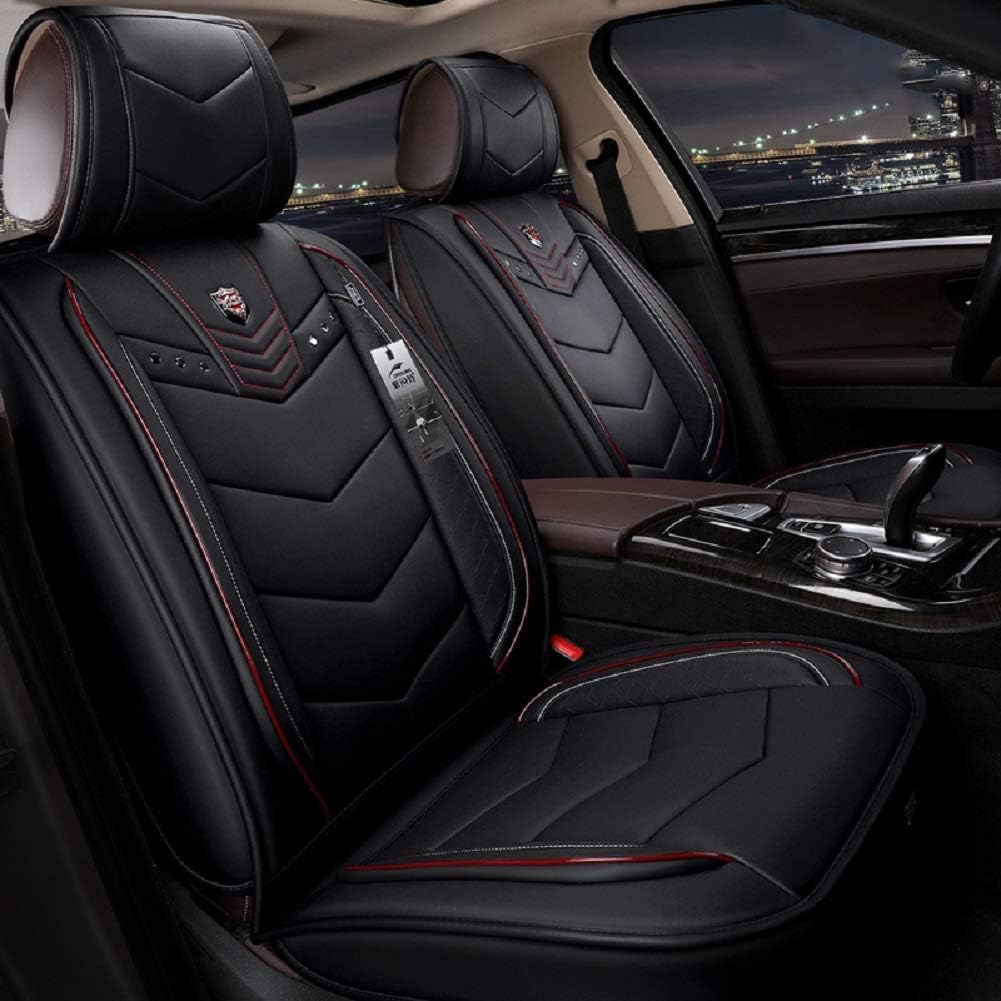 Black Leather Car Seat Covers 5 Seats Full Set N2762