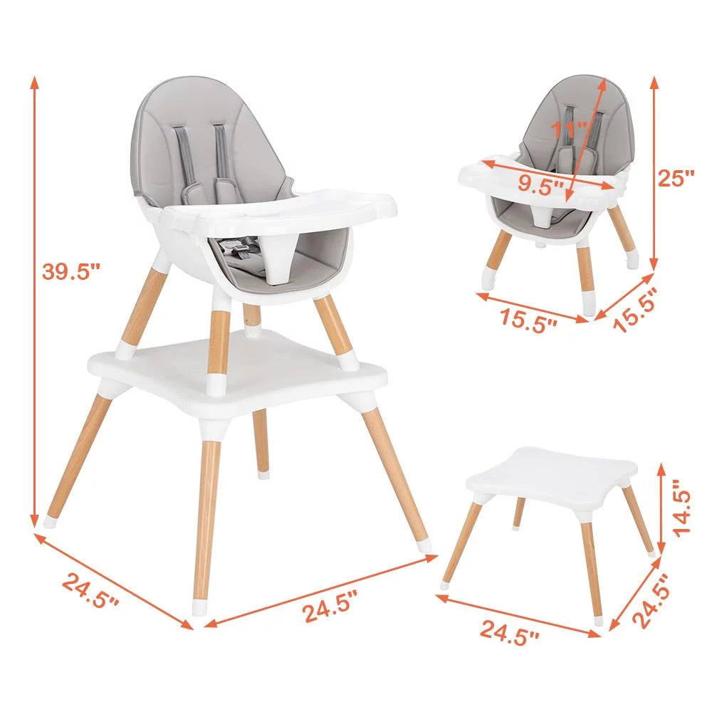 Wooden Gray Convertible High Chair Z213345