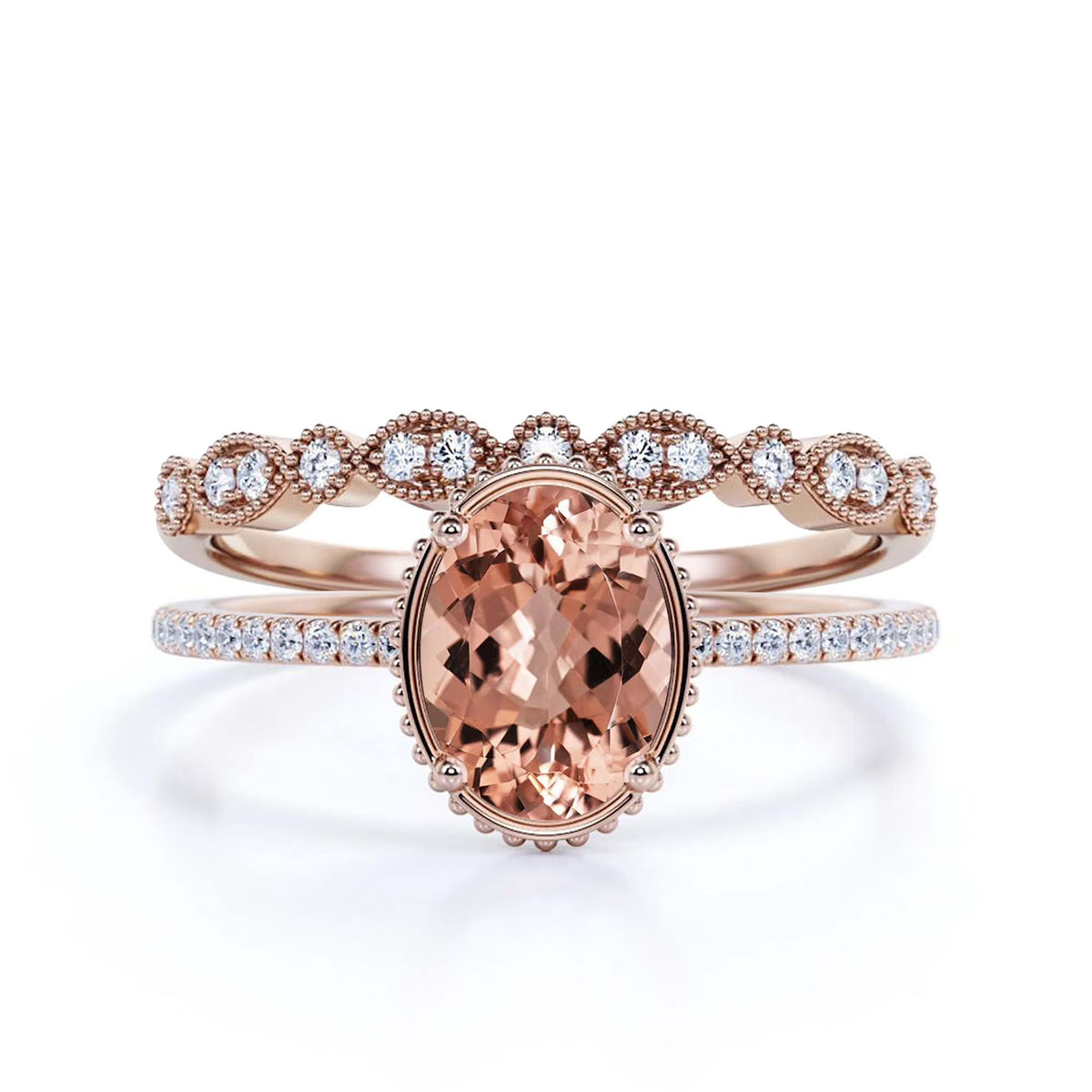 2.00 Carat Oval Cut Morganite And Diamond Moissanite Engagement Ring in 925 Sterling Silver With 18k Rose Gold Plating P108658