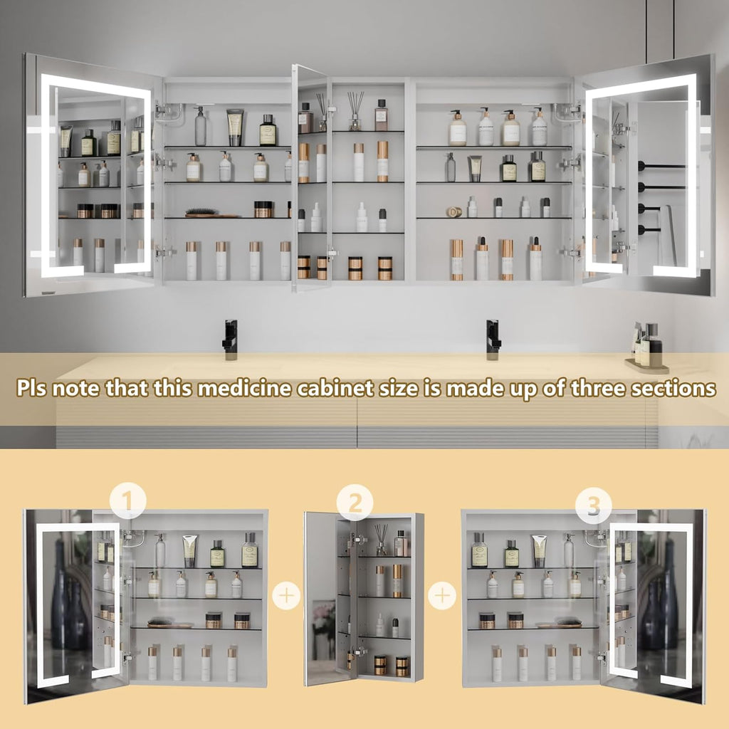LED Lighted Bathroom Medicine Cabinet with Mirror, 60 x 30 Inch, with Extra Closed Storage Cabinet A981273