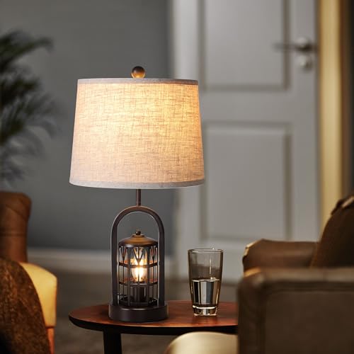 23" Rustic Table Lamp Set of 2 with Night Light, Brown X615144
