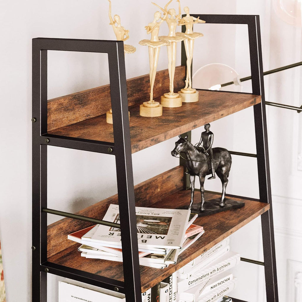 Industrial Bookshelves and Bookcases, Ladder Shelf 5 Tier with Metal Frame, Rustics Brown G2840