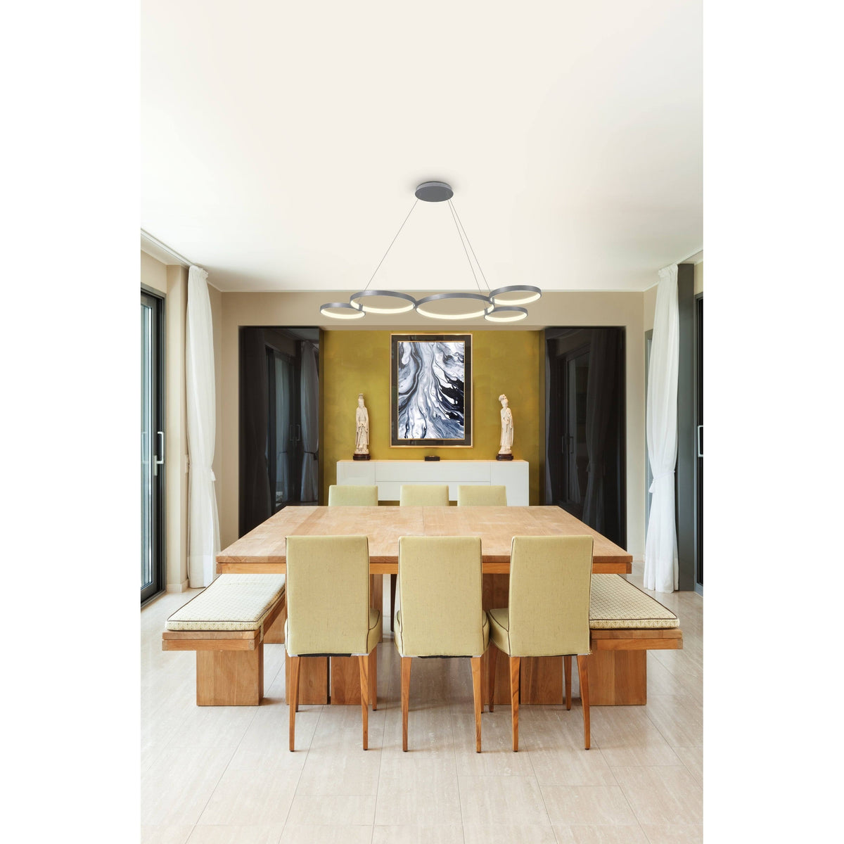 Silver 55x22 LED Adjustable Multi-Ring Chandelier V64012