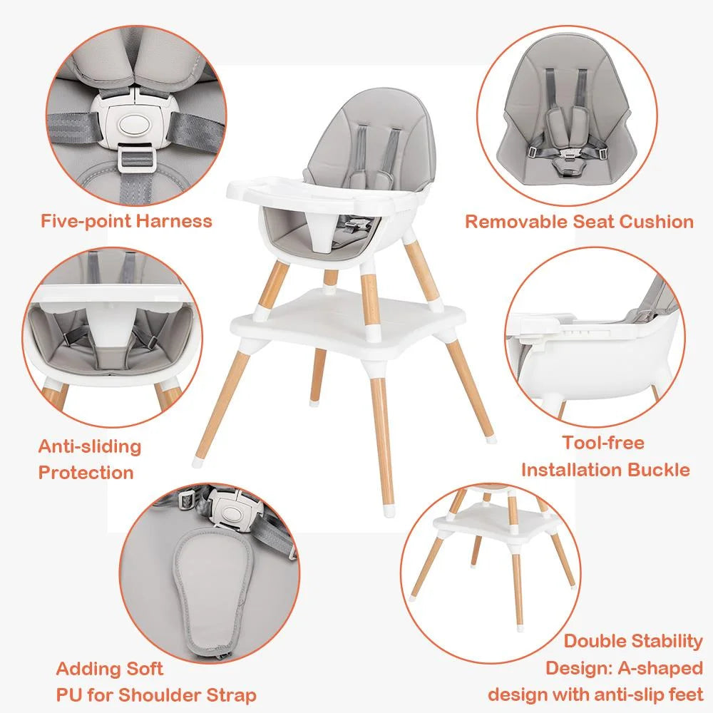 Wooden Gray Convertible High Chair Z213345