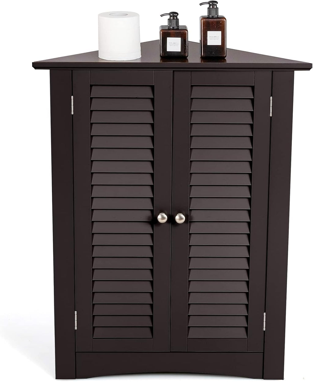 Brown Corner Bathroom Cabinet with Double Shutter Doors B327015