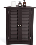 Brown Corner Bathroom Cabinet with Double Shutter Doors B327015