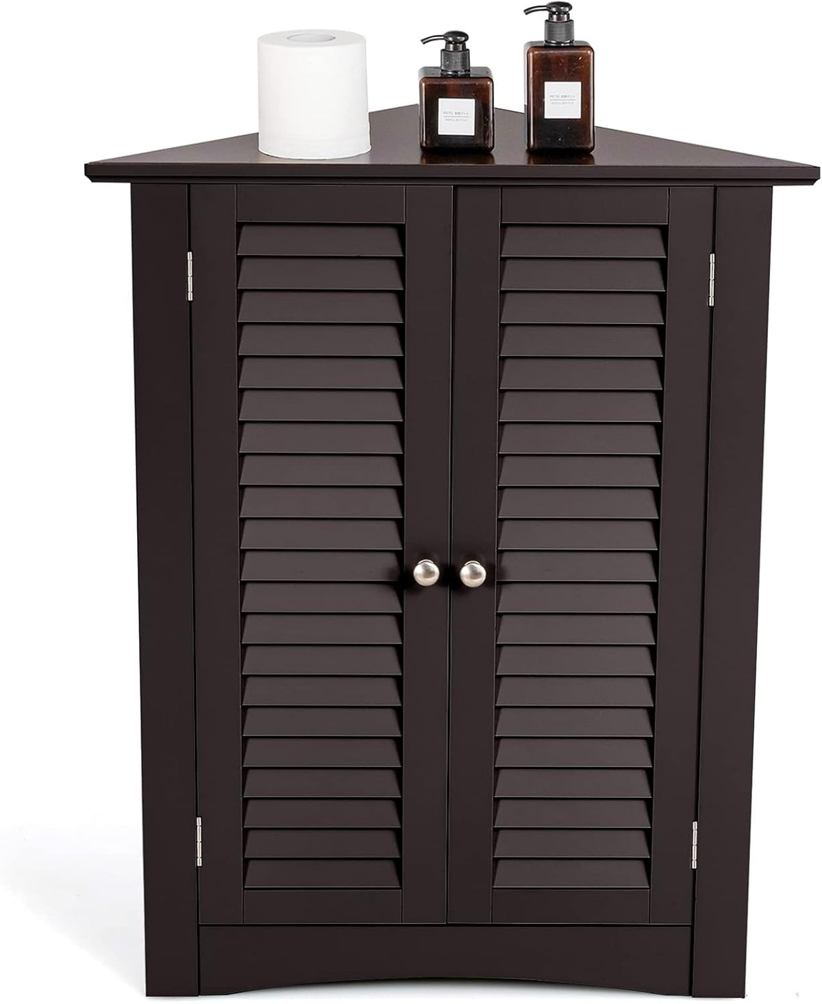Brown Corner Bathroom Cabinet with Double Shutter Doors B327015