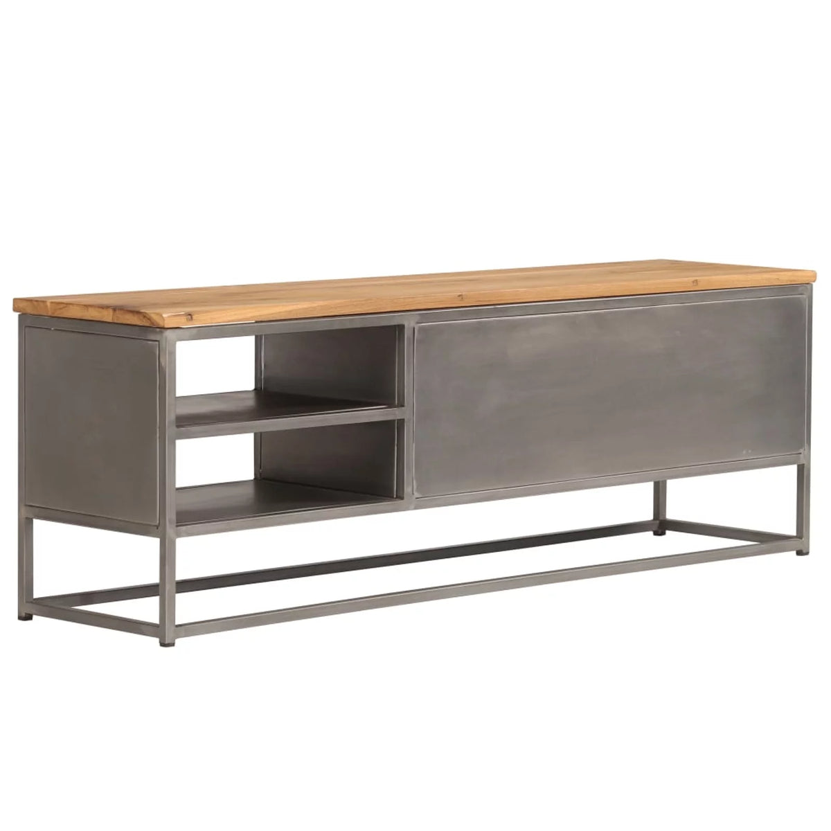 Teak Wood TV Stand with Storage Cabinet and Shelves Steel Frame Z530