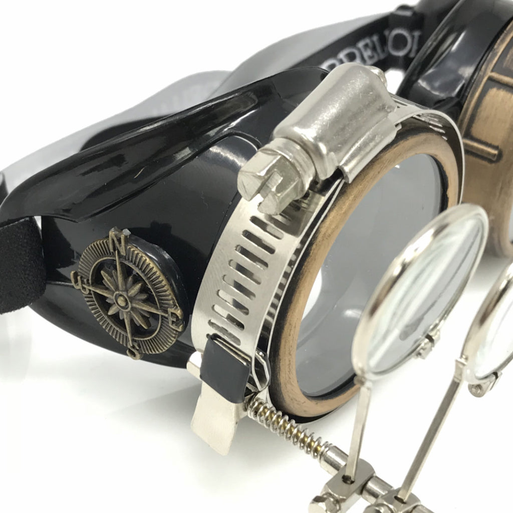 Steampunk Goggles with Jeweler's Eye Loupe Clip on Eye Glasses R37331