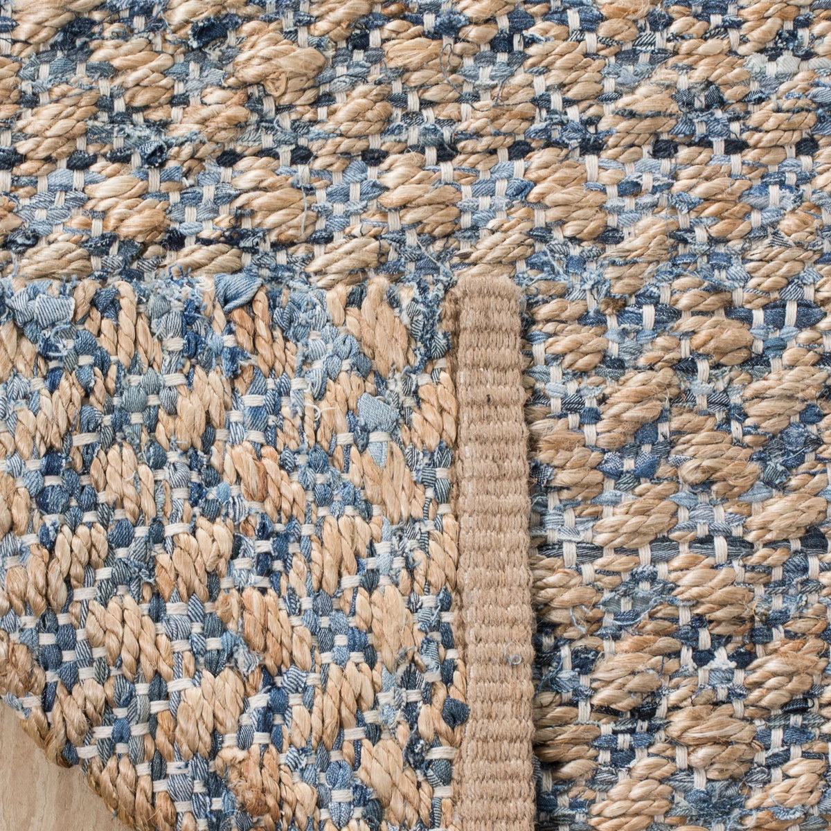 8' x 10' Blue Natural Jute Geometric Area Rug H917