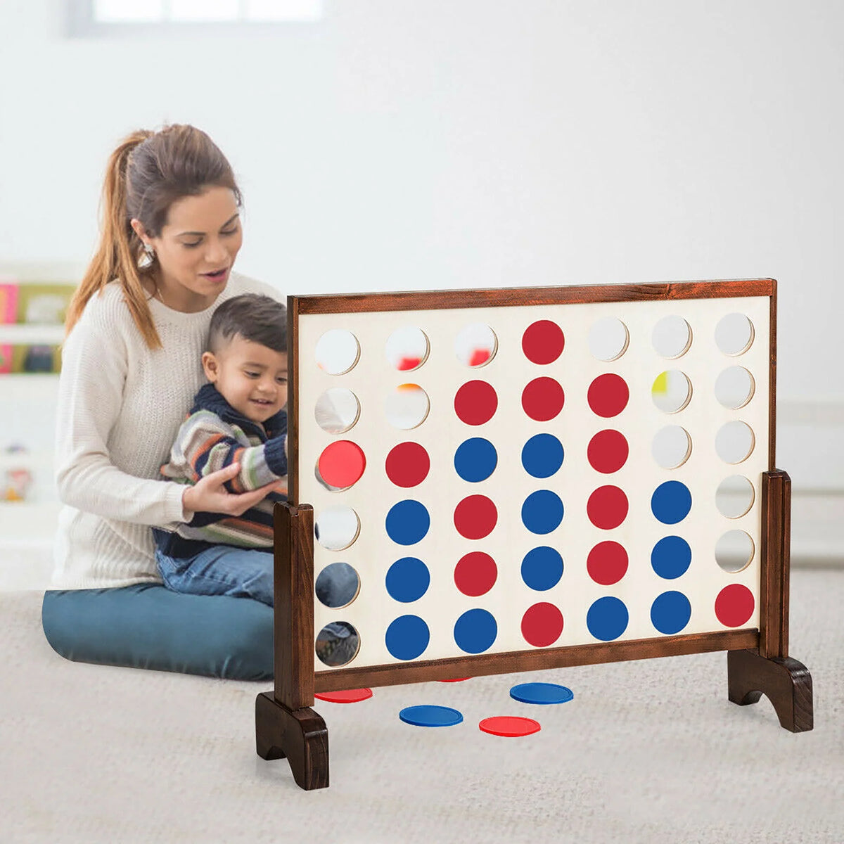 4 In A Row Wood Board Game with Carrying Bag S18135