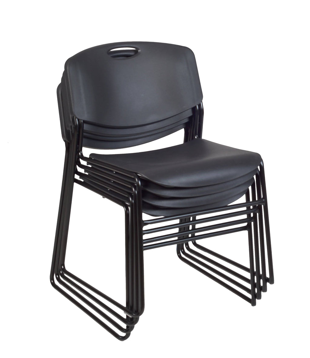 Beige Round Breakroom Table with 4 Black Stack Chairs G599