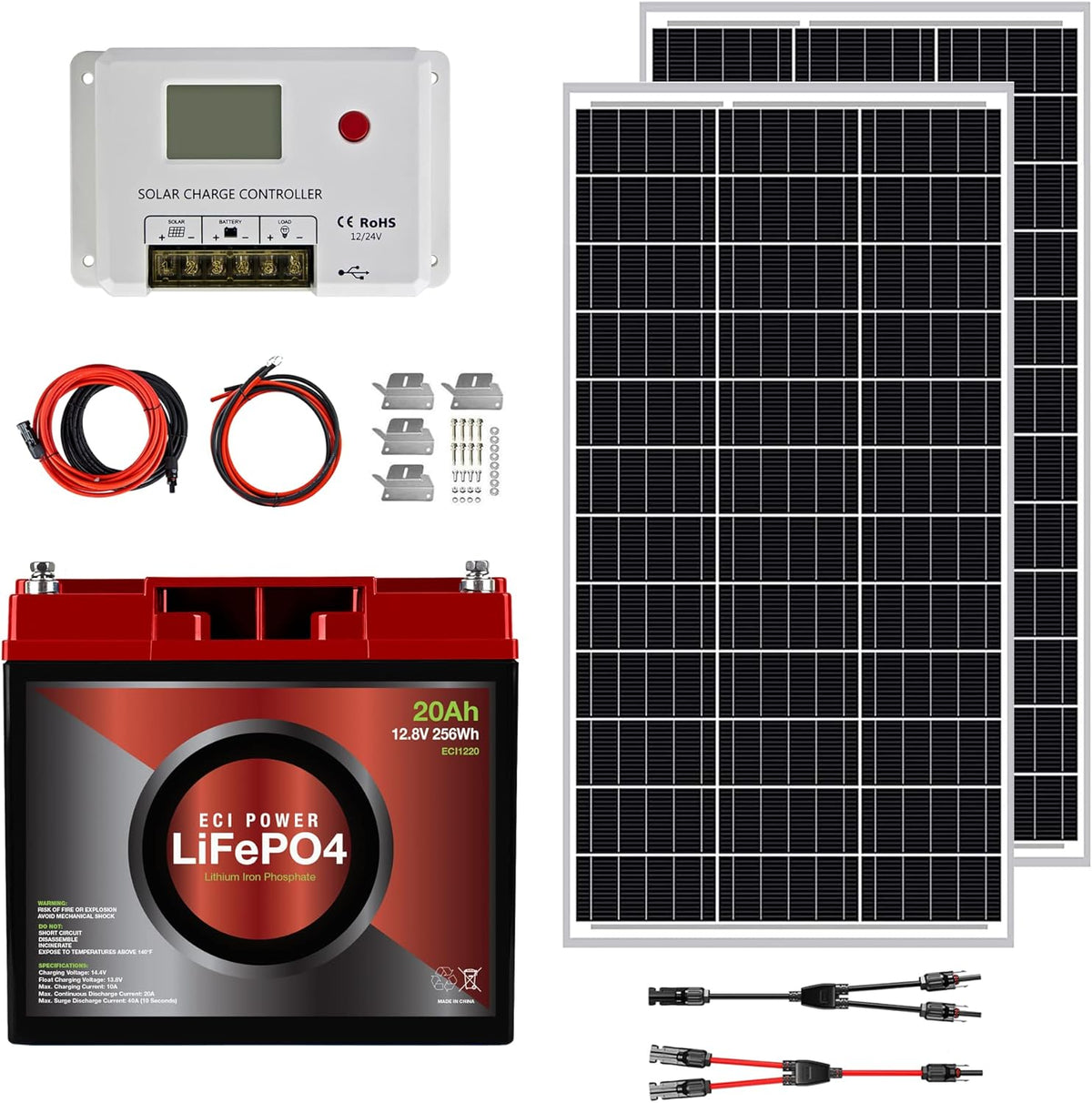 100W 12V Solar Power Kit with 20Ah LiFePO4 Battery T654