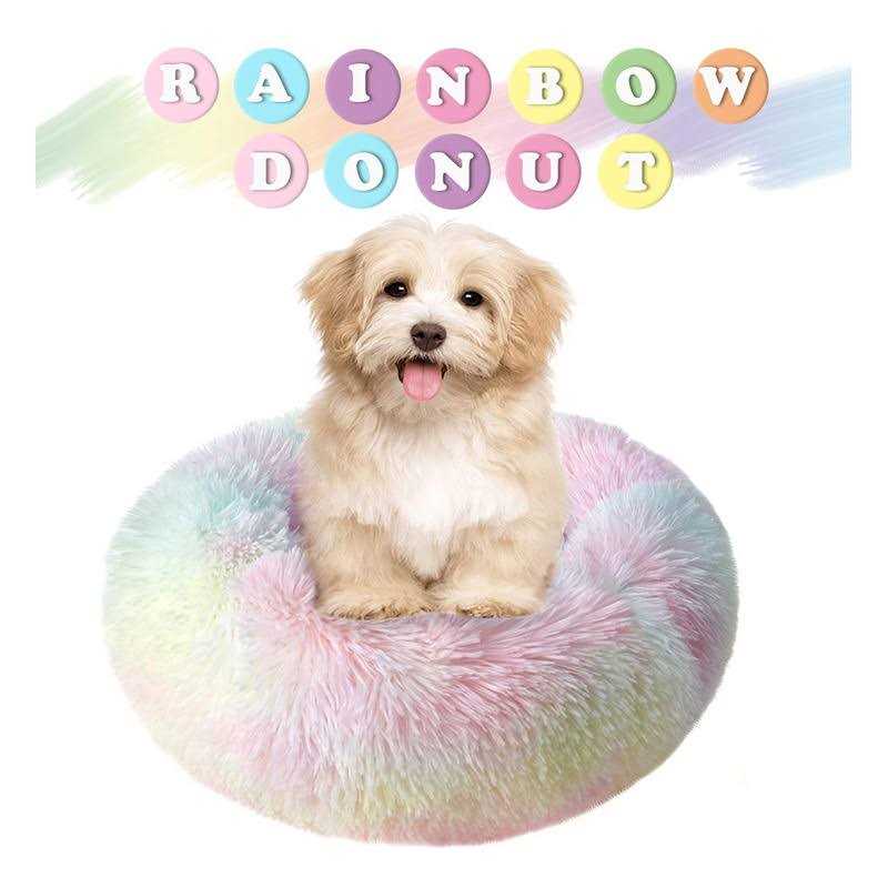 Round Plush Donut Pet Bed Warm Fur Cuddler Cushion P448733