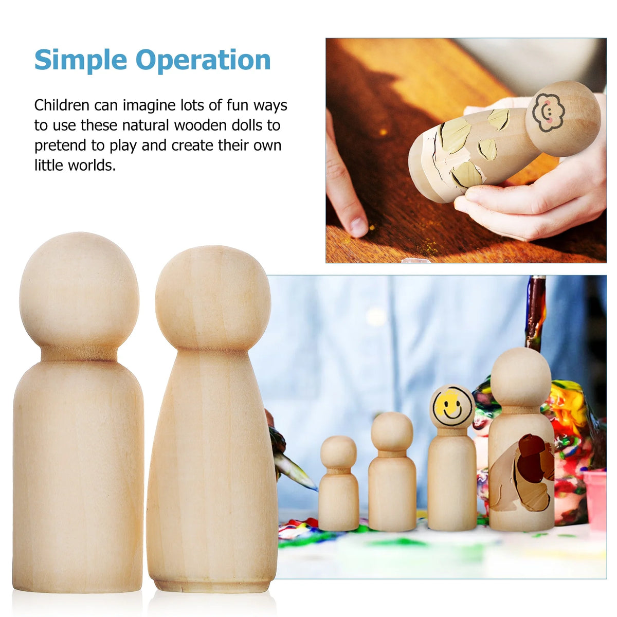 50 Pcs Wooden Peg Dolls Blank Craft Painting O3150