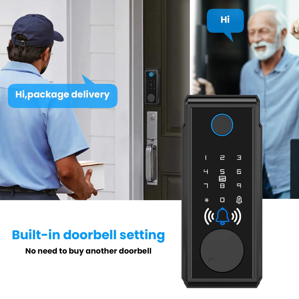 Smart Lock with Touchscreen Keypad, IP65 Weatherproof, Black Q972840