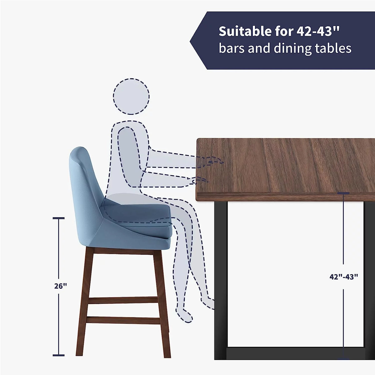 Blue 26" H Swivel Upholstered Bar Stools Set of 4 C169