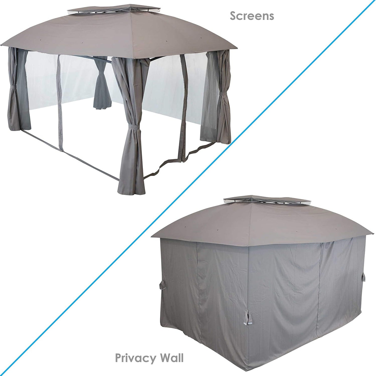 Gray Rectangle Patio Gazebo with Screens and Privacy Walls N5213
