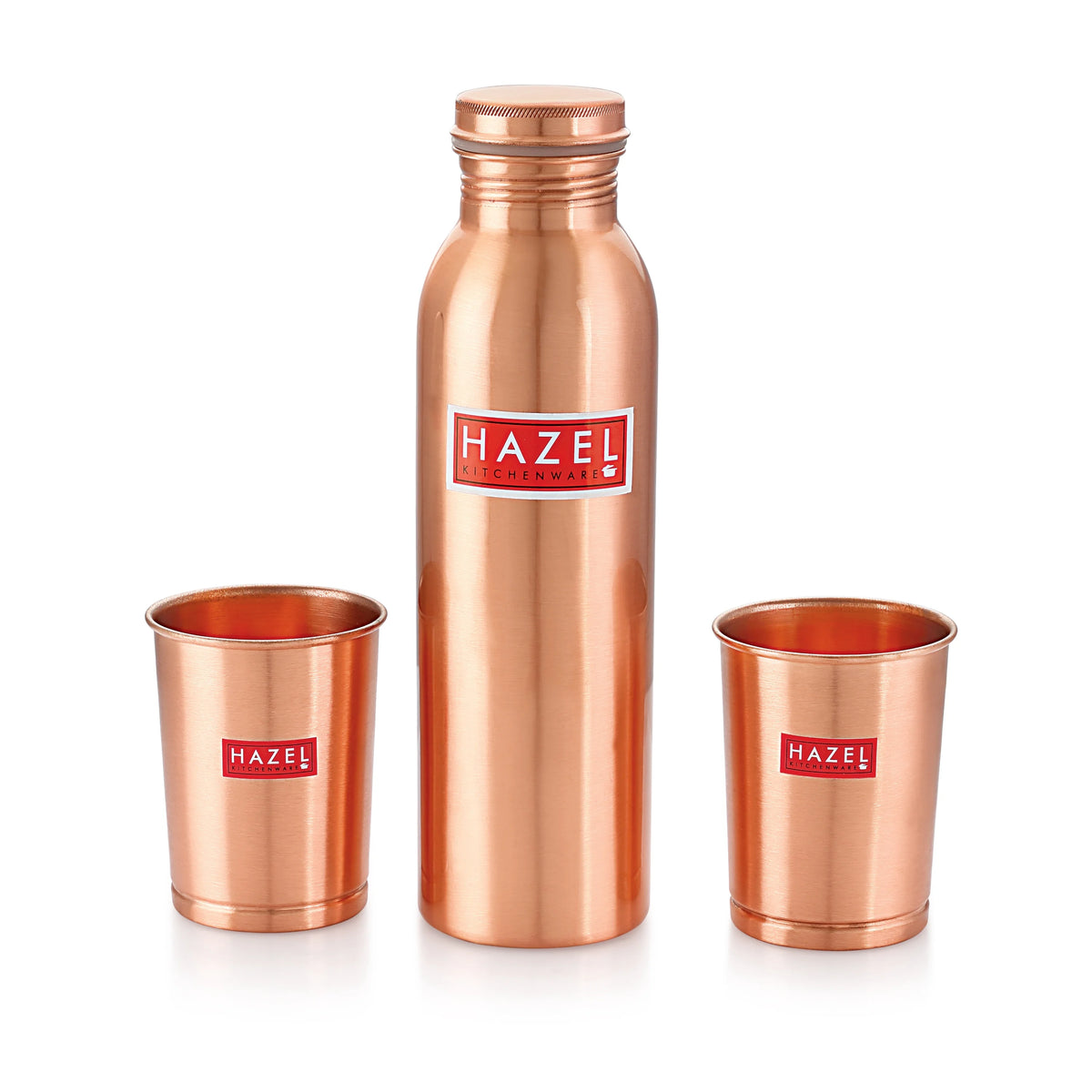 Copper Water Bottle, 28oz & 2 Glasses, 10oz K264