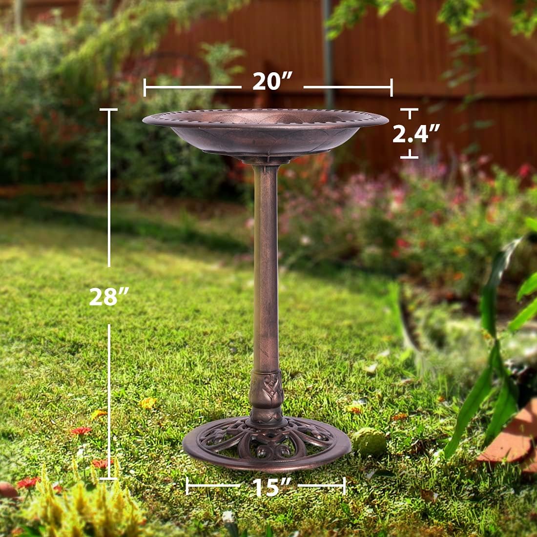 29 Inch Polyresin Bird Bath Bowl with Metal Stake O60244