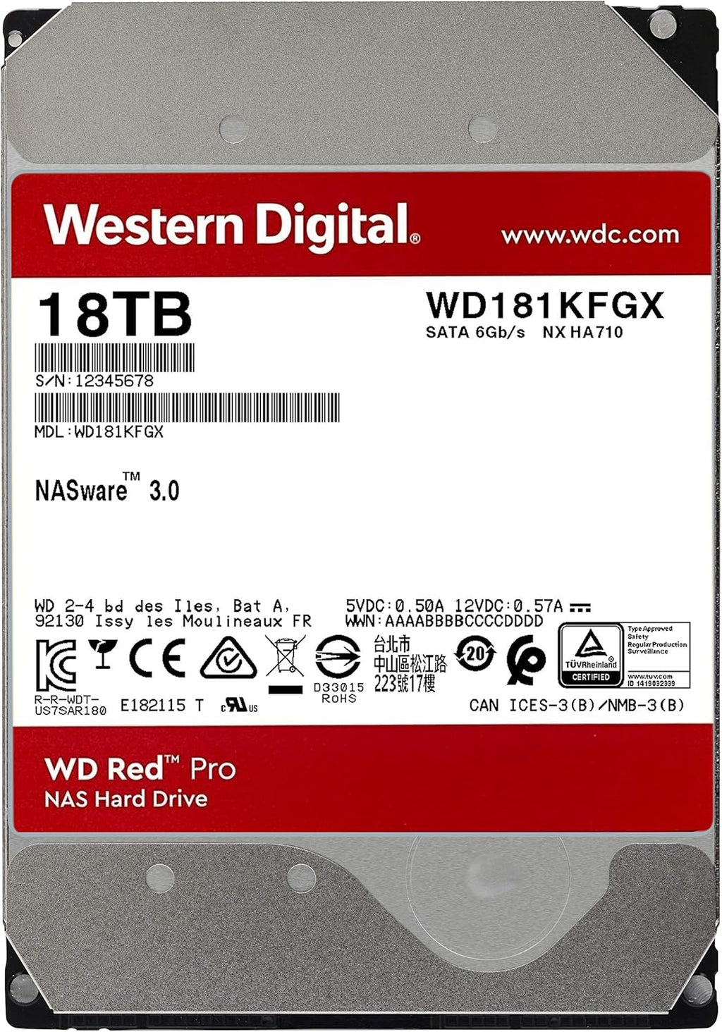 12TB 7200 RPM SATA 6 Gb/s CMR 256 MB Cache 3.5 Internal Hard Drive D88078