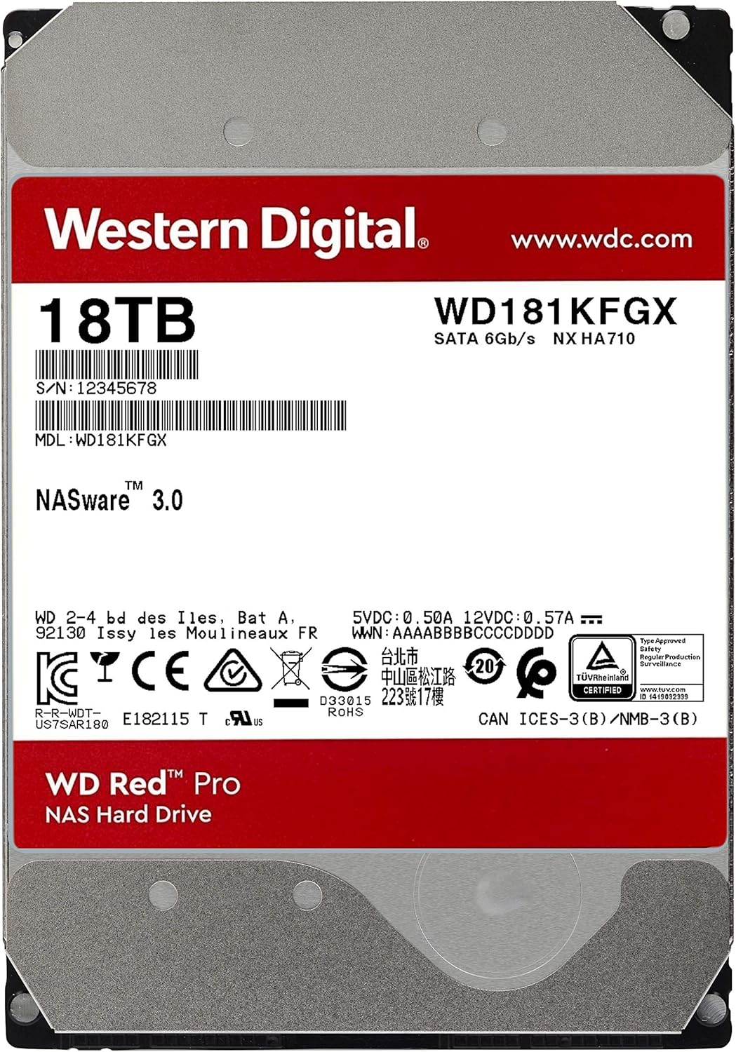 12TB 7200 RPM SATA 6 Gb/s CMR 256 MB Cache 3.5 Internal Hard Drive D88078