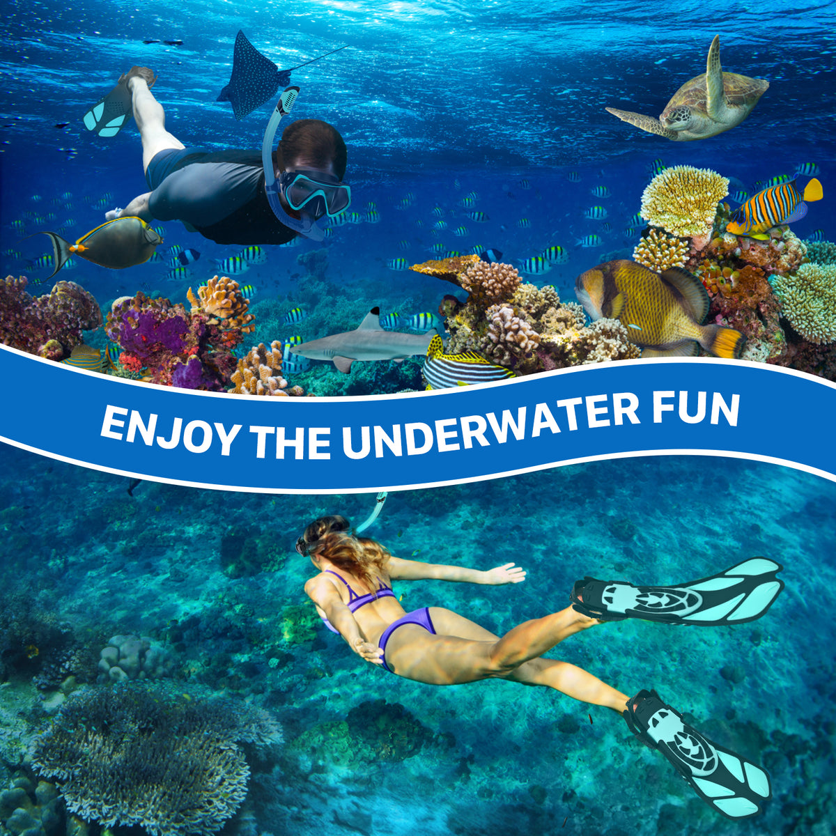 5 in 1 Snorkeling Gear Set with Tempered Glass and Travel Bag J58716