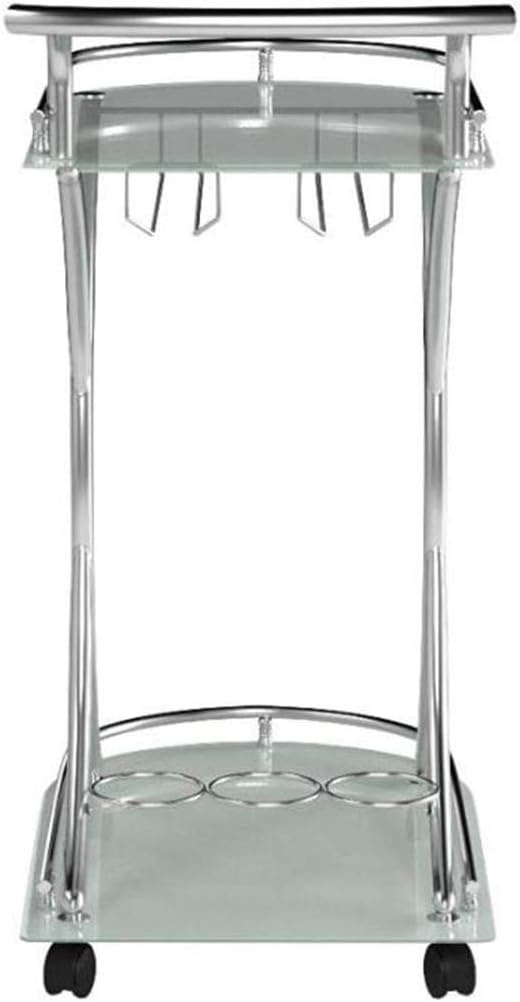 Chrome and White Serving Cart with 2 Frosted Glass Shelves W5427