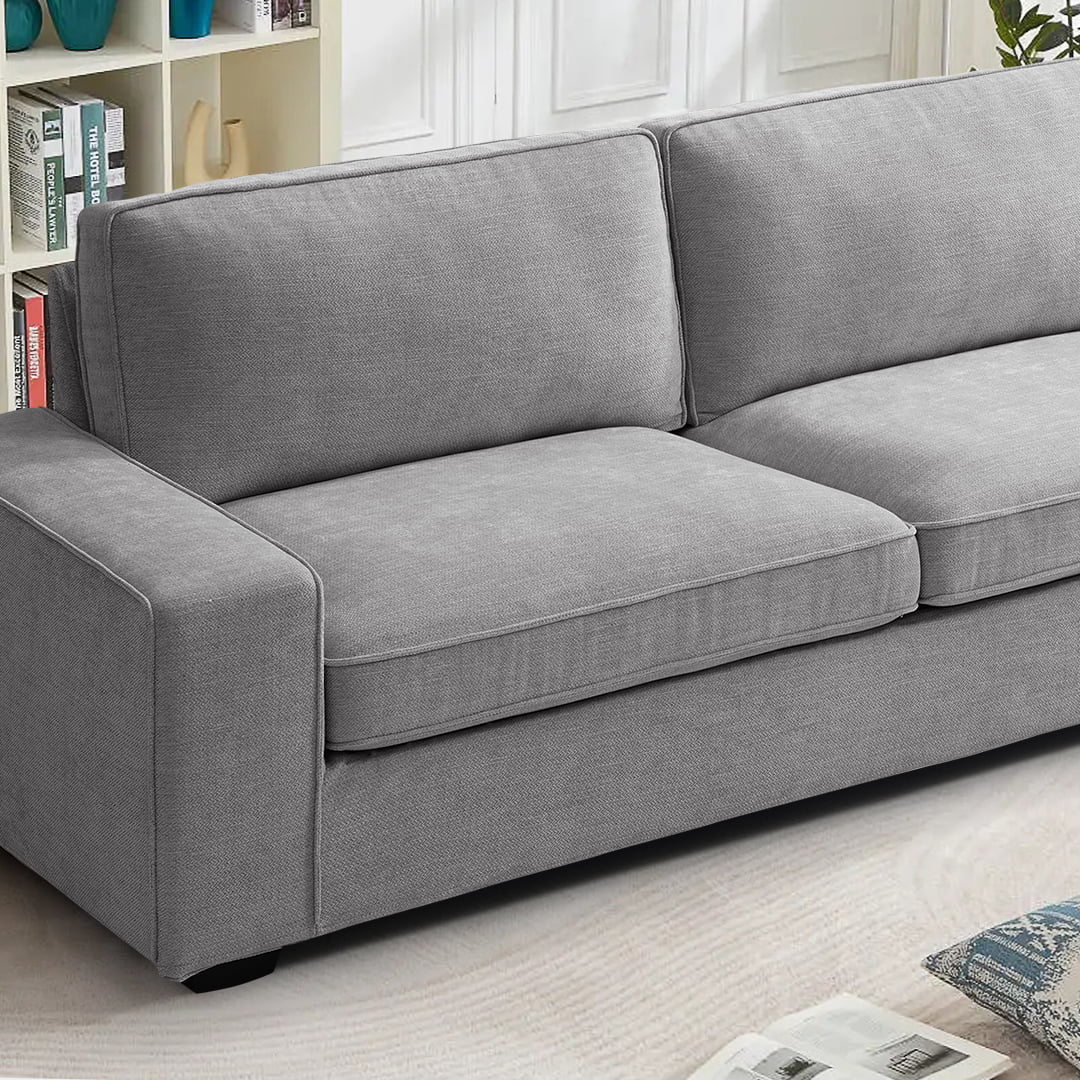 Light Grey Linen Loveseat Sofa with Solid Wood Frame J400355