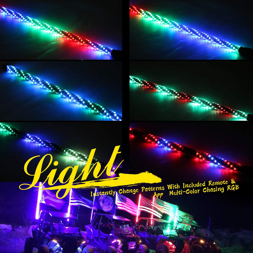 Seamless Spiral Wrapped 4FT Lighted Whips with Remote and App Control H7346