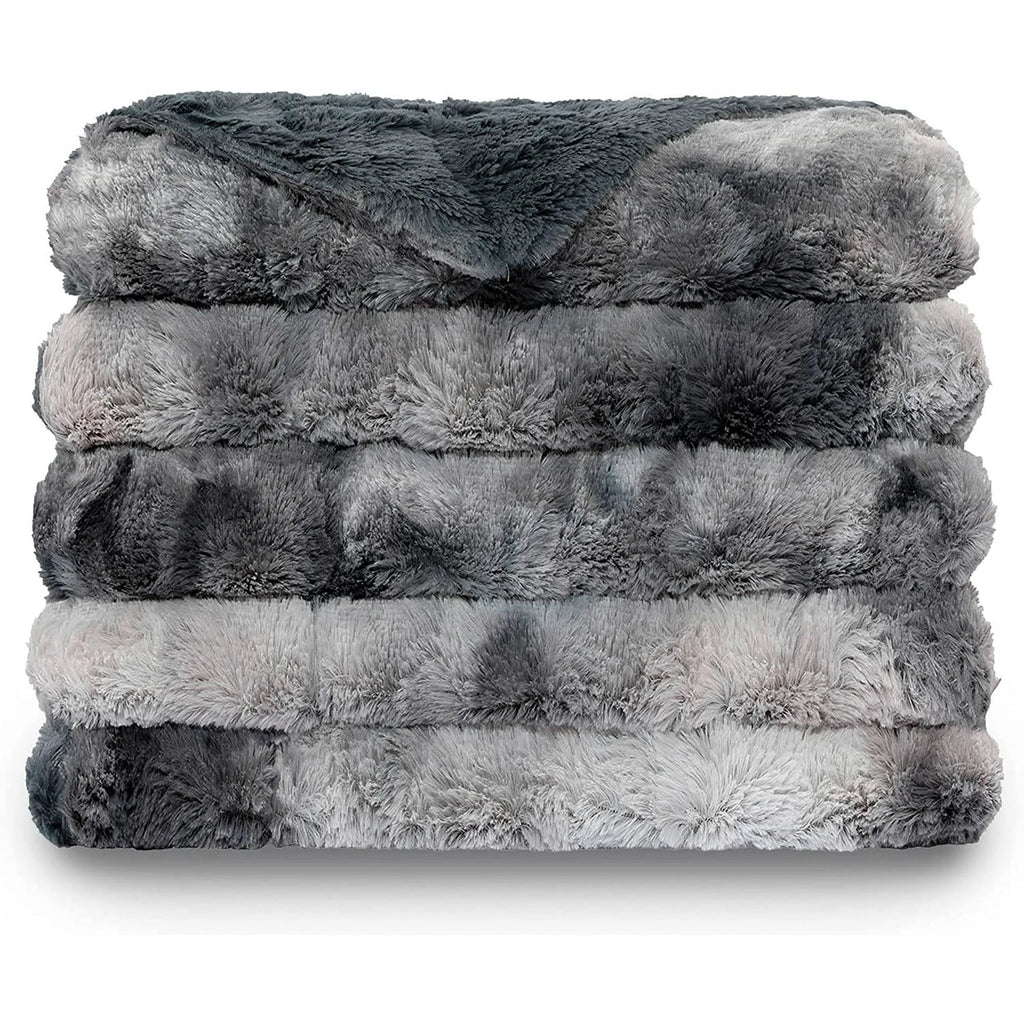 Oversized Soft Fuzzy Faux Fur Sherpa Throw Blanket 60''x80'' Gray E12055