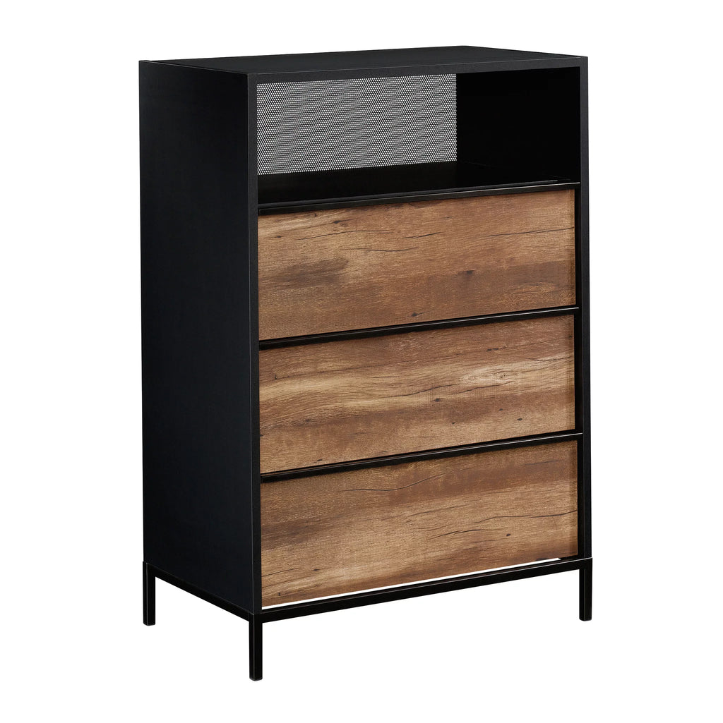 Black 3 Drawer Dresser with Open Shelf W59661