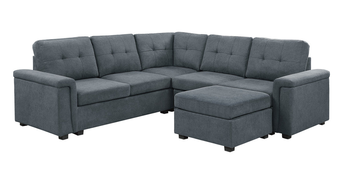 Gray Fabric Sectional Sofa Set with Ottoman V52668