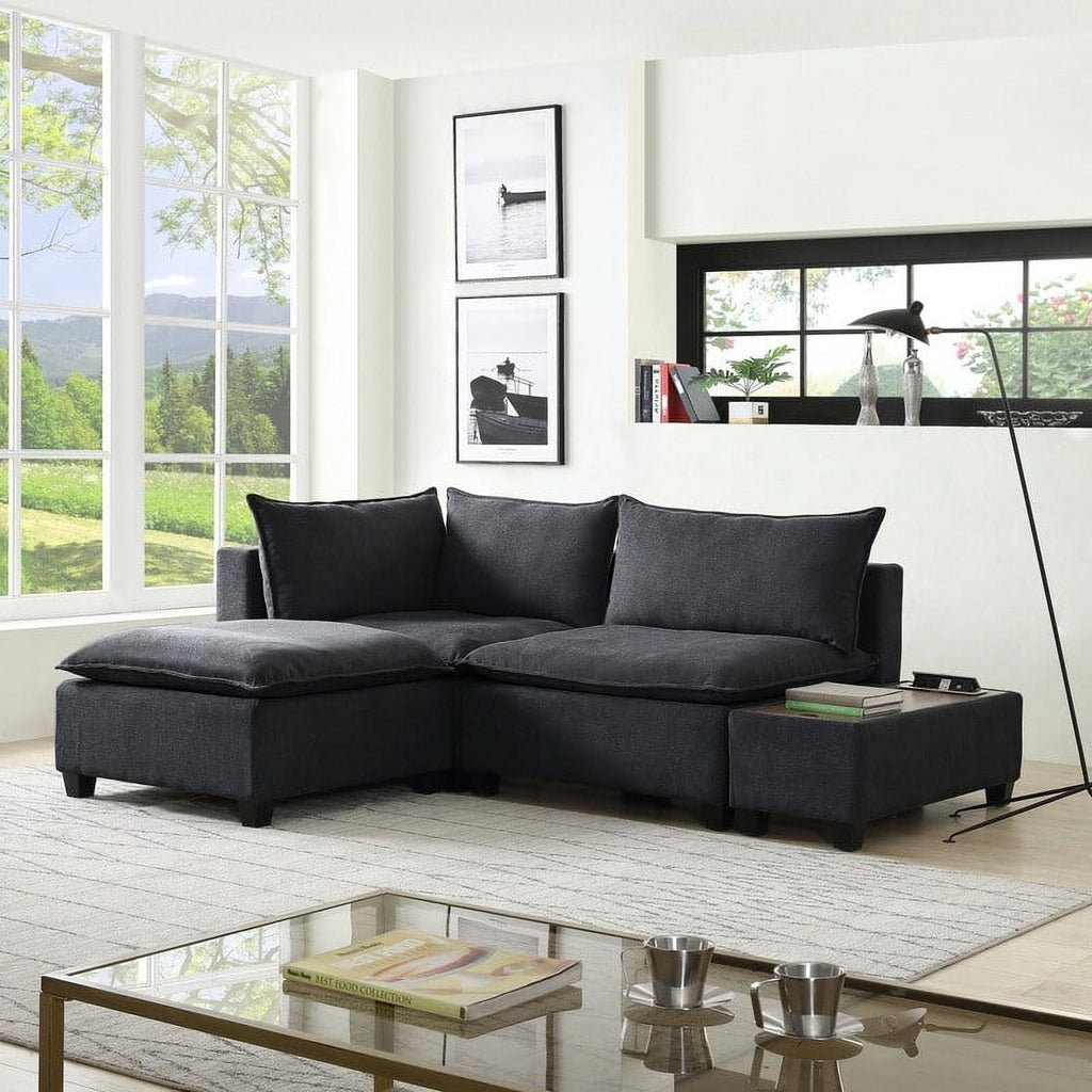 Light Gray Fabric Sectional Loveseat with Ottoman U111274