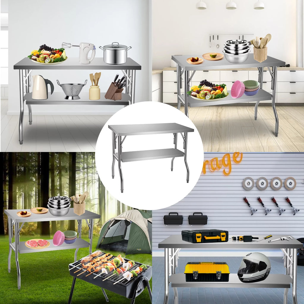 48 x 24 inch Stainless Steel Folding Worktable H7854